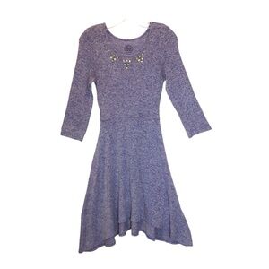 SO Girls Heather Blue Sharkbite Sweater Dress XL (16) Rhinestone Stretch